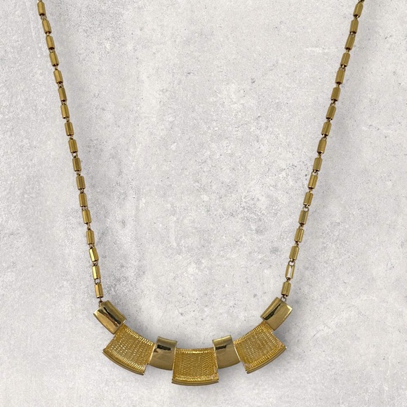 Vintage 70s Art Deco Style Gold Tone Bib/Choker Necklace 15.5 L